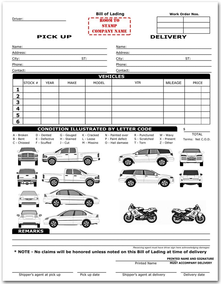 Form that most car carriers use to do vehicle inspections at pick up and delivery.